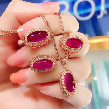 585 фиолетовый позолоченный 14K розовое золото дворцовый стиль изысканные ювелирные наборы с рубинами легкие роскошные серьги для женщин кольцо ожерелье
