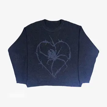 Вязаный мужской женский свитер в стиле хип-хоп 2023, Harajuku, Свободные топы с рисунком мальчика-паука, повседневный пуловер уличной одежды