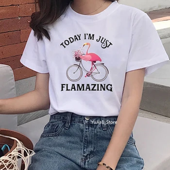 забавные футболки с принтом фламинго и животных, женские милые летние топы, женская белая футболка, уличная одежда, harajuku kawaii, футболка