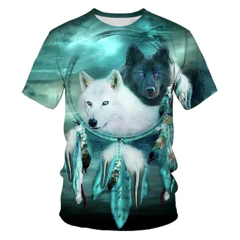Летняя футболка с 3D-принтом 2023, городская спортивная одежда, мужская мягкая рубашка с волком, повседневная свободная футболка
