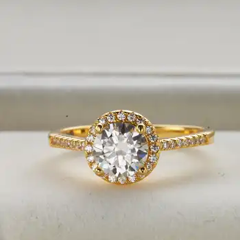 Обручальное кольцо с муассанитом цвета D 1 карат Круглой огранки, позолоченное Серебро S925 Пробы, обручальное кольцо с классическим лабораторным бриллиантом