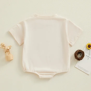 Одежда Для новорожденных мальчиков и девочек с буквенным принтом, комбинезон с коротким рукавом, футболка с пузырчатым рисунком, боди Оверсайз, Детское лето