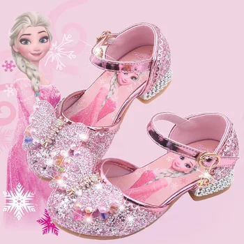 Сандалии для маленьких девочек, Эльза, Детские сандалии на высоком каблуке, детские сандалии принцессы из искусственной кожи с кристаллами, детская обувь, обувь для маленьких девочек