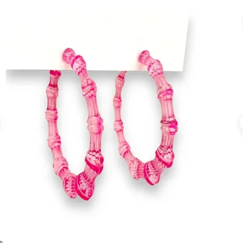 Серьги-кольца из смолы в бамбуковом стиле ярко-розового цвета - ретро бамбуковые массивные серьги-кольца для женщин, легкие украшения и аксессуары из смолы