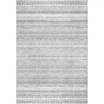 Стираемый в машине племенной геометрический коврик, 8 'x 10', серый