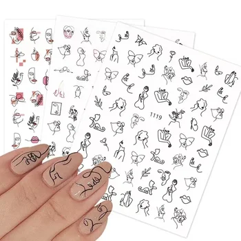 3D Самоклеящиеся Сексуальные Наклейки Абстрактные Линии Девушки Украшения Для Ногтей Слайдеры Для Ногтей DlY Стойкий Пресс На Ногти наклейки