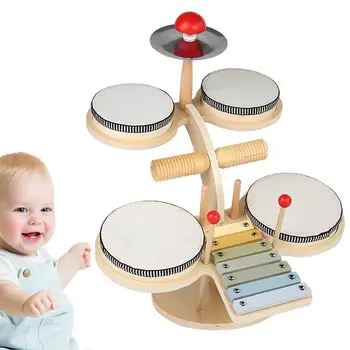 Барабанная установка для детей, портативная деревянная барабанная установка для малышей, Сенсорные игрушки Монтессори, обучающие занятия для малышей, Многофункциональные Многоразовые