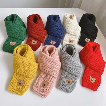 Милый детский шарф высокого качества, однотонный, осень-зима, сохраняющий тепло, вязаный шейный воротник для малышей