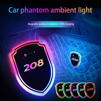 Наклейки с эмблемой автомобильного щита С красочным атмосферным освещением Для автомобильных аксессуаров Peugeot 208