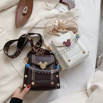 Сумка-мессенджер из искусственной кожи Disney с Микки Маусом, женская сумка, мультяшный роскошный дизайн, модная сумка для мобильного телефона через плечо