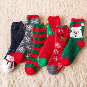 Трансграничные рождественские носки в пол из кораллового бархата, женские осенне-зимние теплые носки для сна с милым рисунком из мультфильма Midtube